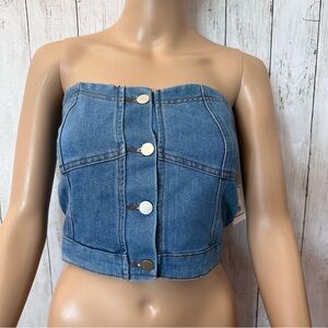5B style open button front denim women bustier medium